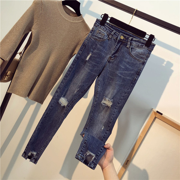 Blugi de dama moderni rupti in 3 culori, potriviti pentru utilizarea de zi cu zi