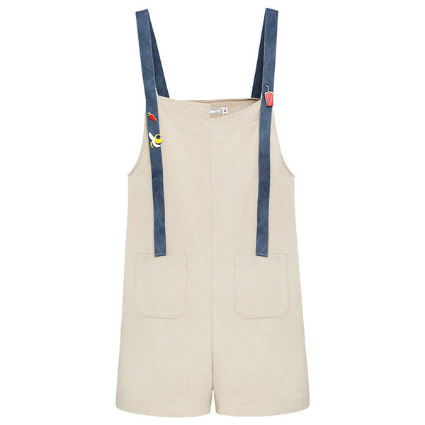 Salopeta casual dama cu mini decor 3D in culoarea bej