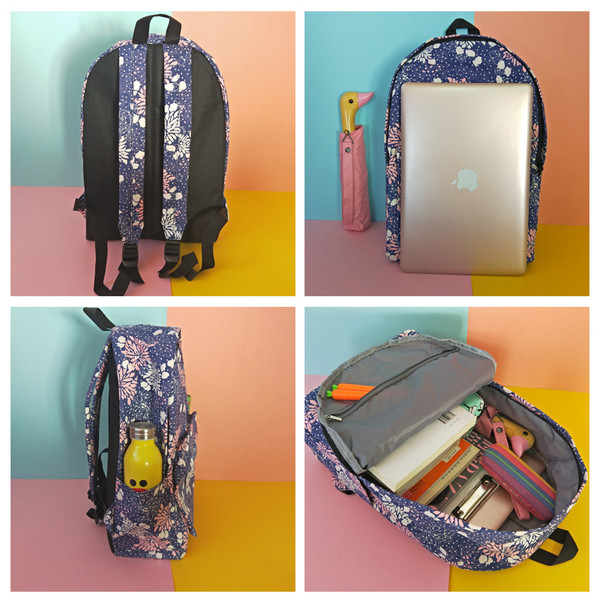 Rucsac de zi cu zi pentru femei cu bretele largi cu model floral