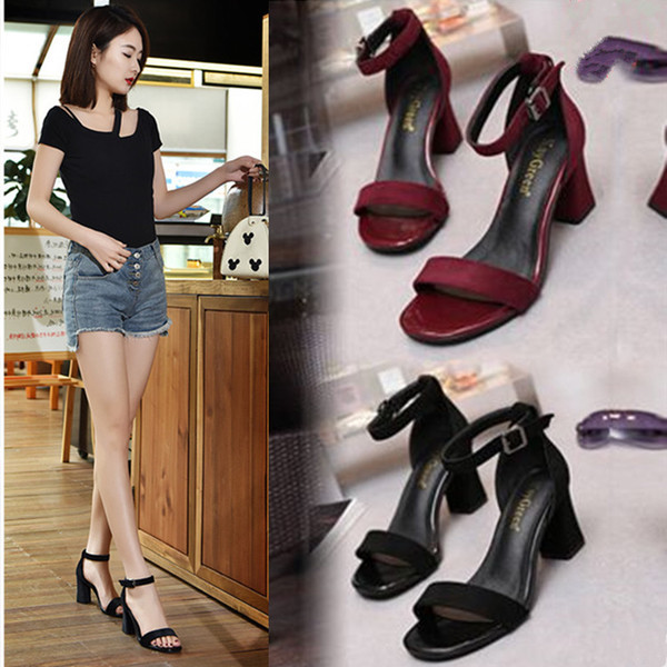 Sandale de dama din piele intoarsa cu toc gros