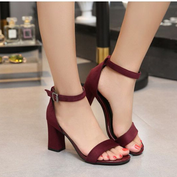 Sandale de dama din piele intoarsa cu toc gros