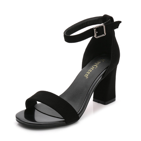 Sandale de dama din piele intoarsa cu toc gros