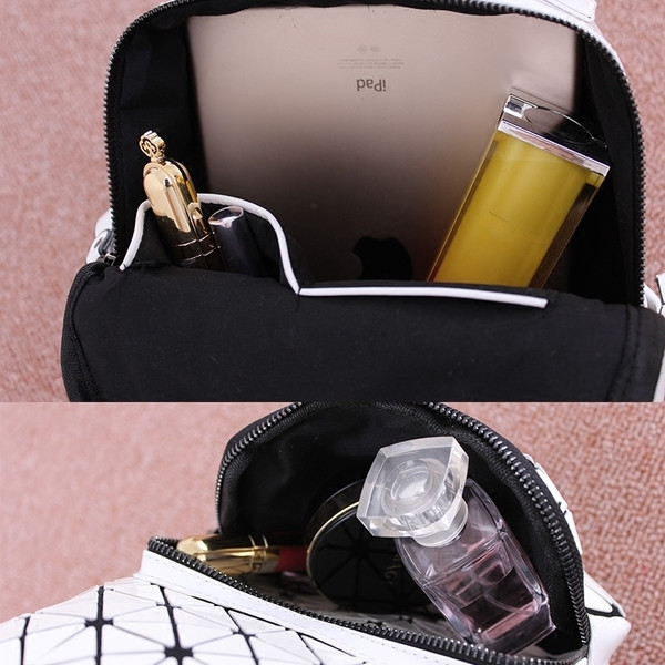 Eko bőrből készült stílusos női hátizsák geometrikus figurákkal, két színben