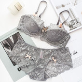 Finom női csipke fehérnemű-stúdió-bikini szett fém díszítéssel négy színben