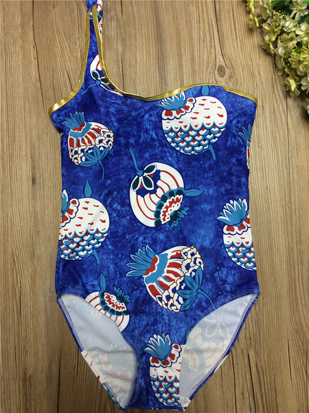 Costum de baie intreg nou pentru doamne in albastru si roz cu imprimeu si curea