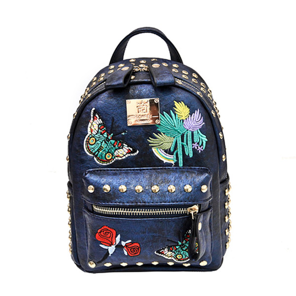 Rucsac elegant de dama in trei culori cu broderie colorata