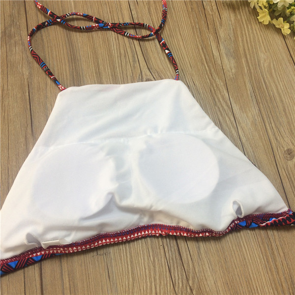 Costum de baie damă din două piese cu cravate în motiv etno