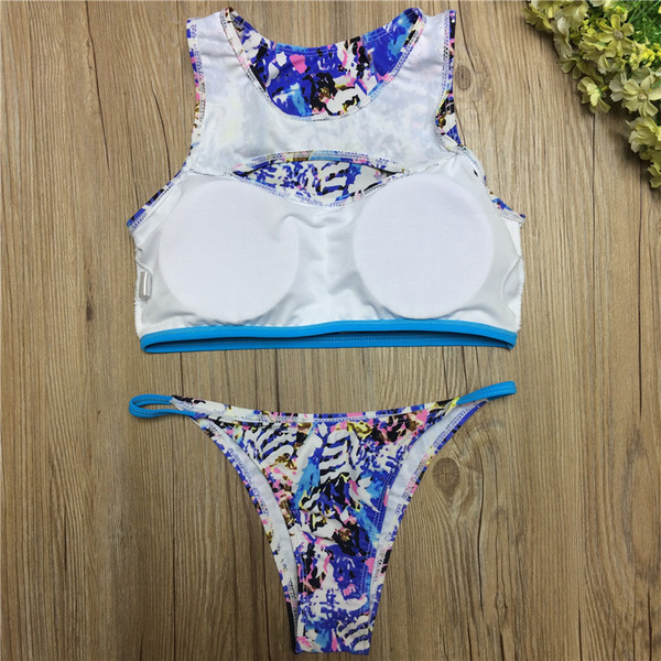 Modern női fürdőruha kék színben, mintával