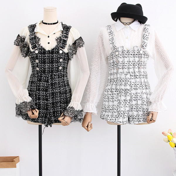 Salopetă casual de damă în carouri în trei culori