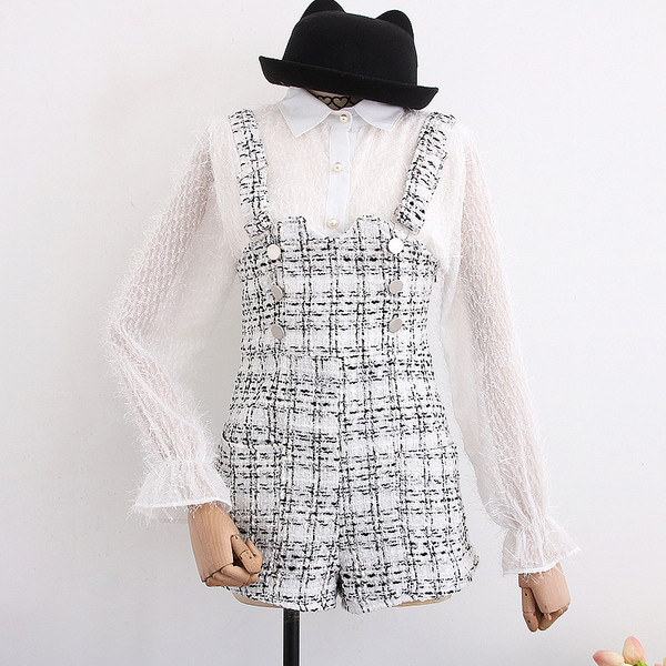 Salopetă casual de damă în carouri în trei culori