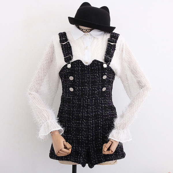 Salopetă casual de damă în carouri în trei culori