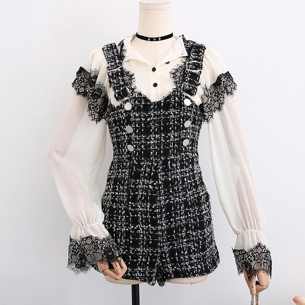 Salopetă casual de damă în carouri în trei culori