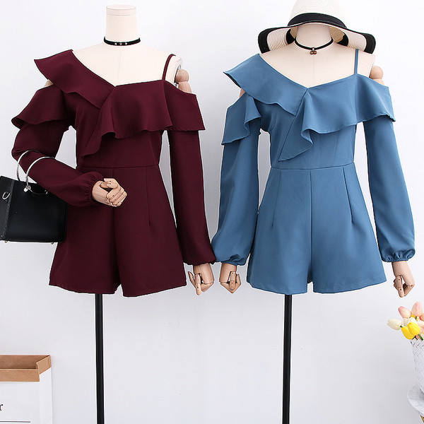 Stílusos női overall hosszú ujjal, V-nyakkal, több színben