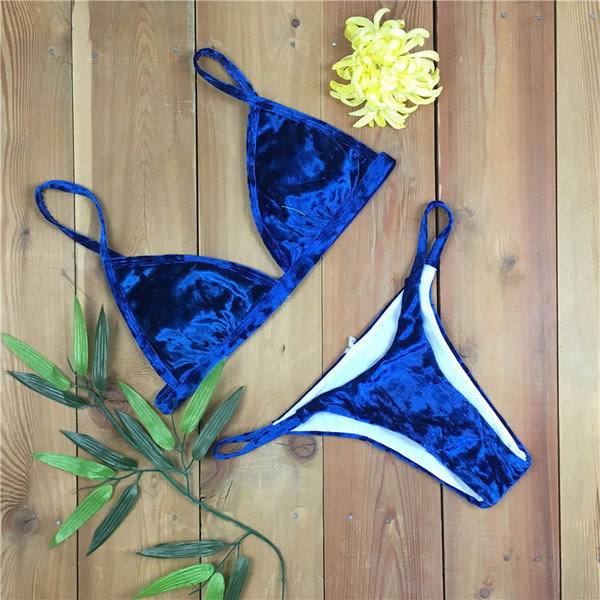 Costum de baie de dama modern in doua parti in trei culori, catifea