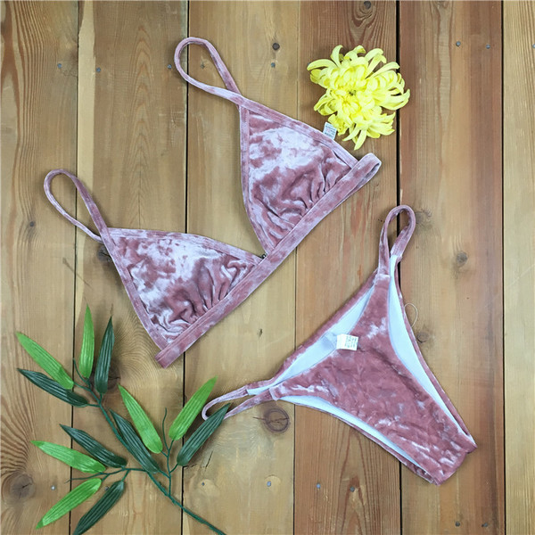 Costum de baie de dama modern in doua parti in trei culori, catifea