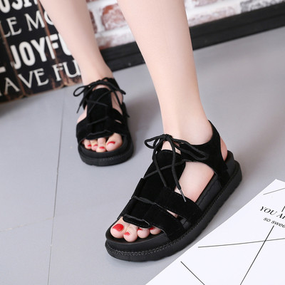 Sandale de dama cu bretele groase si sireturi, pe platforma si in mai multe culori