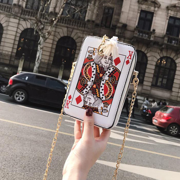 Geanta mini de dama in forma dreptunghiulara cu imprimeu si maner metalic