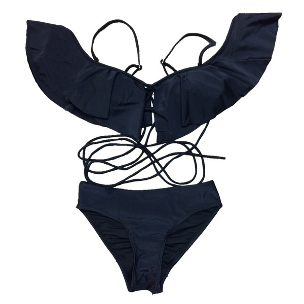 Costum de baie de damă plin de viață în patru culori în două părți cu legături subțiri