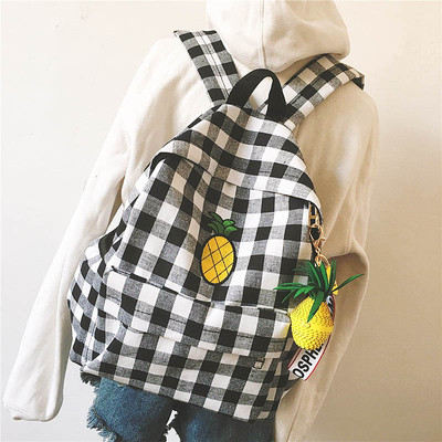 Rucsac zilnic de damă în carouri cu broderie de fructe în mai multe culori