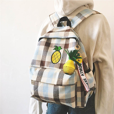 Rucsac zilnic de damă în carouri cu broderie de fructe în mai multe culori