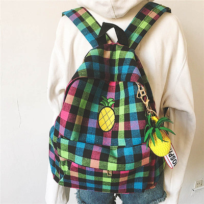 Rucsac zilnic de damă în carouri cu broderie de fructe în mai multe culori