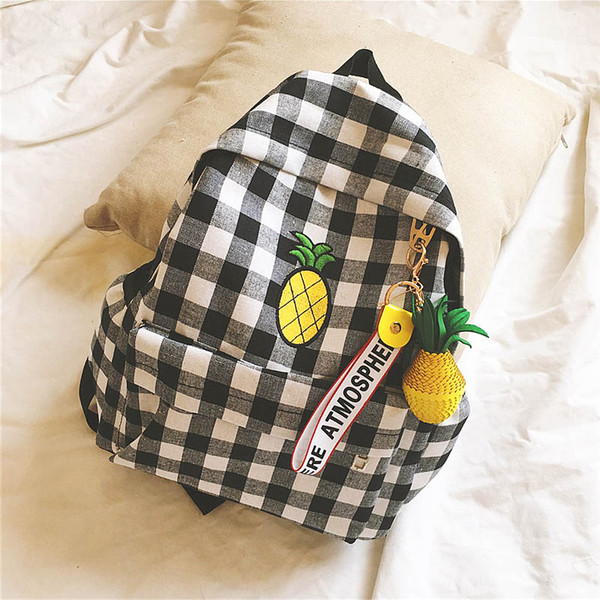 Rucsac zilnic de damă în carouri cu broderie de fructe în mai multe culori