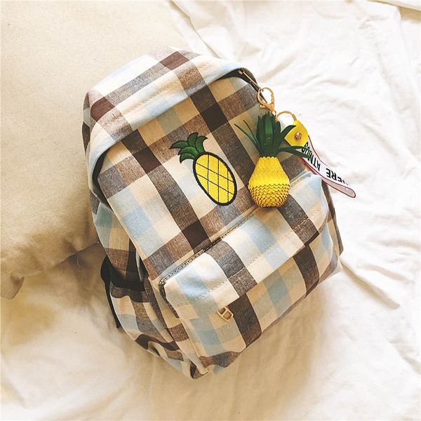 Rucsac zilnic de damă în carouri cu broderie de fructe în mai multe culori