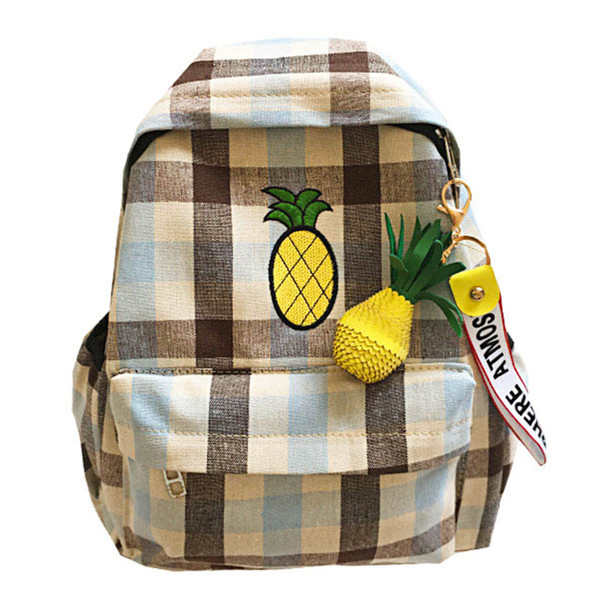 Rucsac zilnic de damă în carouri cu broderie de fructe în mai multe culori