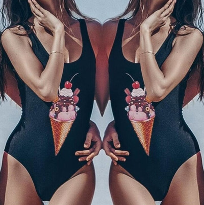 Costum de baie intreg de dama in roz si negru cu aplicatie