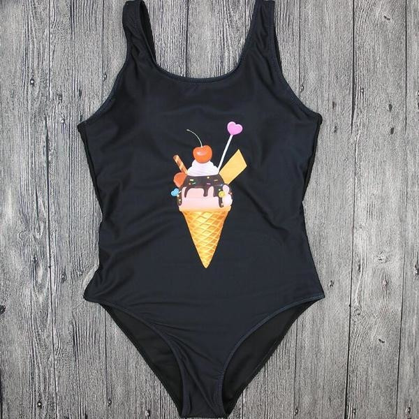 Costum de baie intreg de dama in roz si negru cu aplicatie