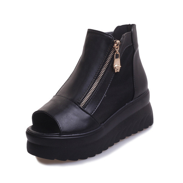 Sandale de dama cu platforma extravagante cu fermoar in alb si negru