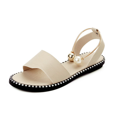 Sandale de dama HIT din piele ecologica cu lant metalic terminat cu margele