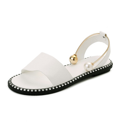 Sandale de dama HIT din piele ecologica cu lant metalic terminat cu margele