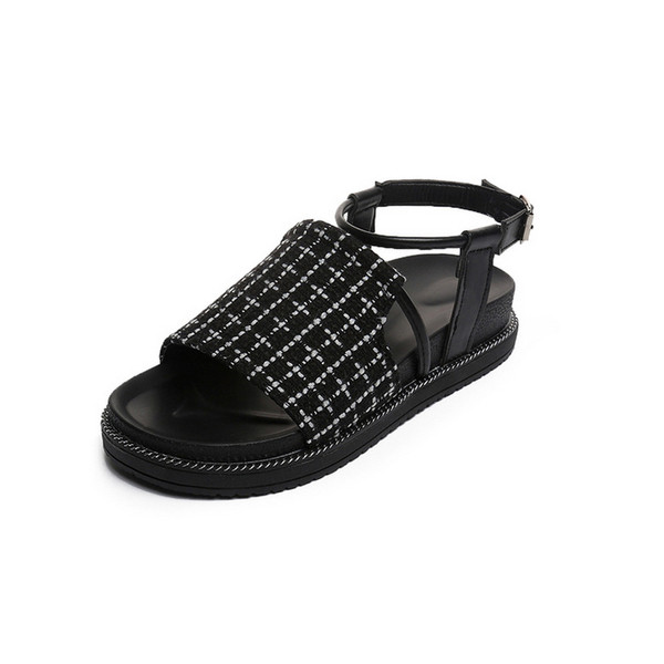 Sandale de damă extravagante cu platformă, cu o parte tricotată și cu bretele