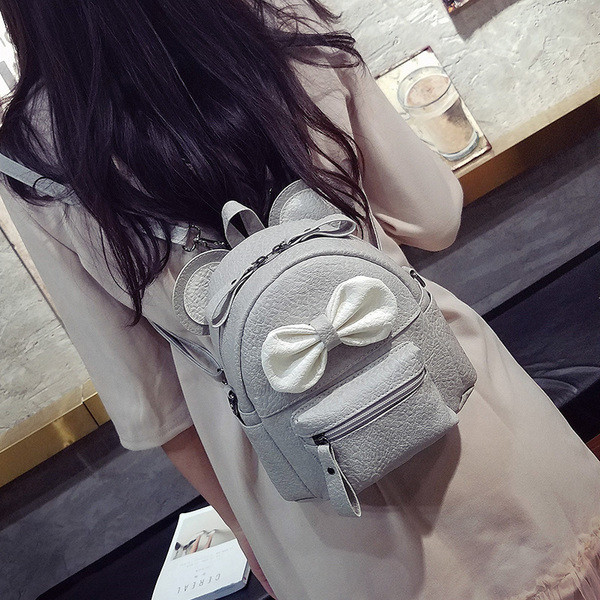 Rucsac mic de dama din piele ecologica in mai multe culori cu decor cu panglica 3D