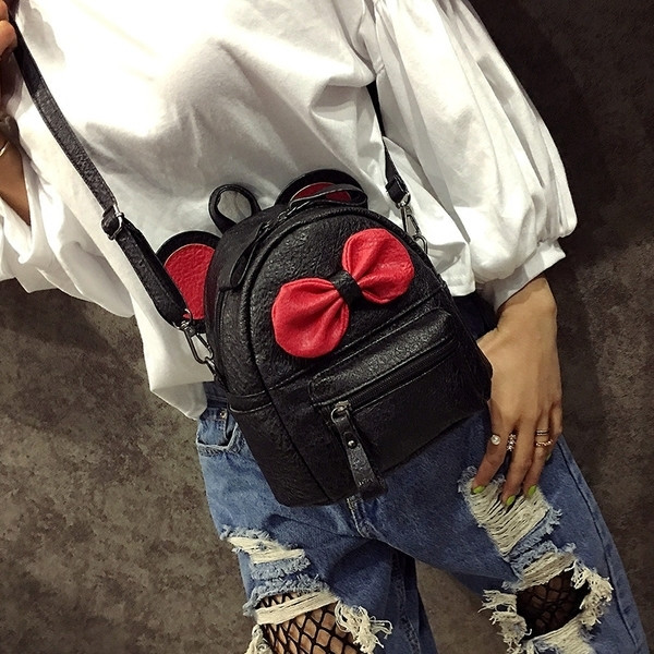 Rucsac mic de dama din piele ecologica in mai multe culori cu decor cu panglica 3D