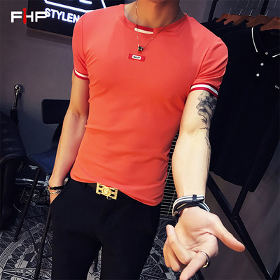 Tricou simplu pentru bărbați, slim-fit, cu guler O