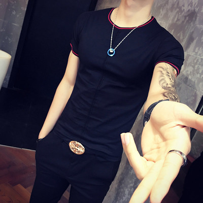 Tricou simplu pentru bărbați, slim-fit, cu guler O