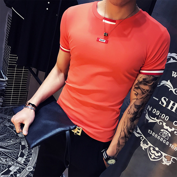 Tricou simplu pentru bărbați, slim-fit, cu guler O