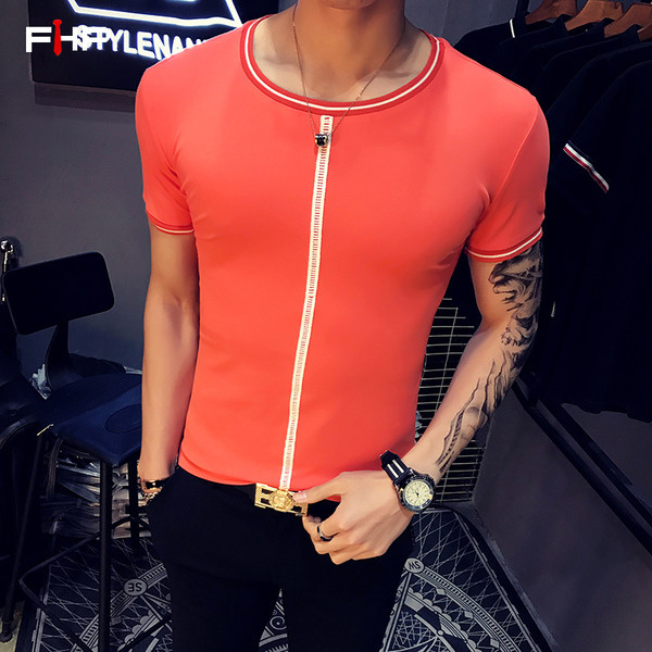 Tricou simplu pentru bărbați, slim-fit, cu guler O