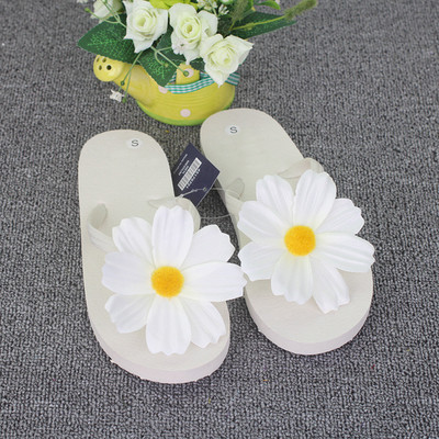 Papuci de plaja de dama din cauciuc cu floare decorativa, in diferite culori