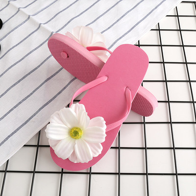 Papuci de plaja de dama din cauciuc cu floare decorativa, in diferite culori