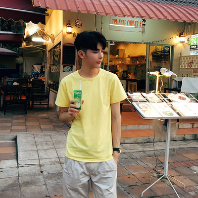 Tricou casual barbatesc simplu cu guler in forma de O - culori diferite