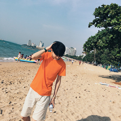 Tricou casual barbatesc simplu cu guler in forma de O - culori diferite