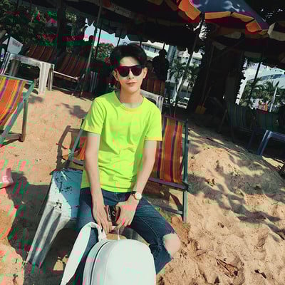 Tricou casual barbatesc simplu cu guler in forma de O - culori diferite