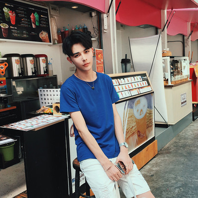 Tricou casual barbatesc simplu cu guler in forma de O - culori diferite