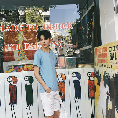 Tricou casual barbatesc simplu cu guler in forma de O - culori diferite