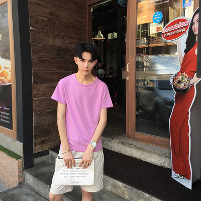 Tricou casual barbatesc simplu cu guler in forma de O - culori diferite