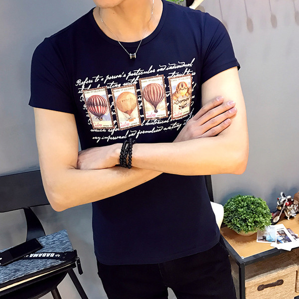 Ανδρικό μπλουζάκι με έγχρωμη εκτύπωση, λαιμό O και κοντό μανίκι - πολλά διαφορετικά μοτίβα και χρώματα