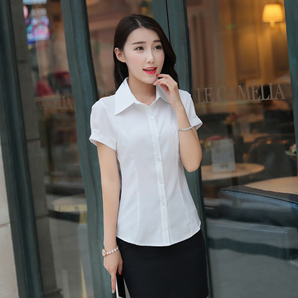 Cămașă elegantă de damă model Slim cu mâneci scurte de culoare albă